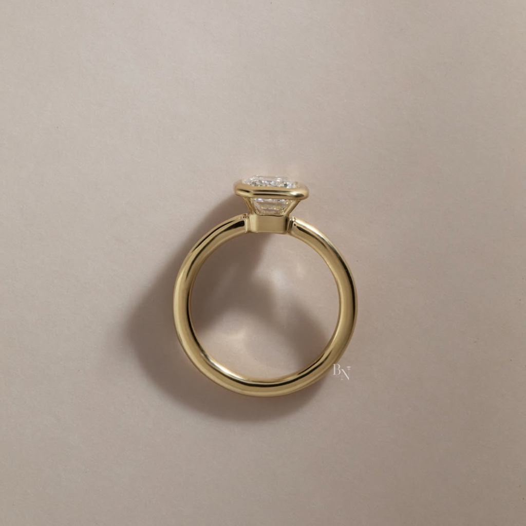 2ct Emerald Cut Lab Grown Diamond Engagement Ring | 14K Yellow Gold | Modern Bezel Set Solitaire | IGI Certified |