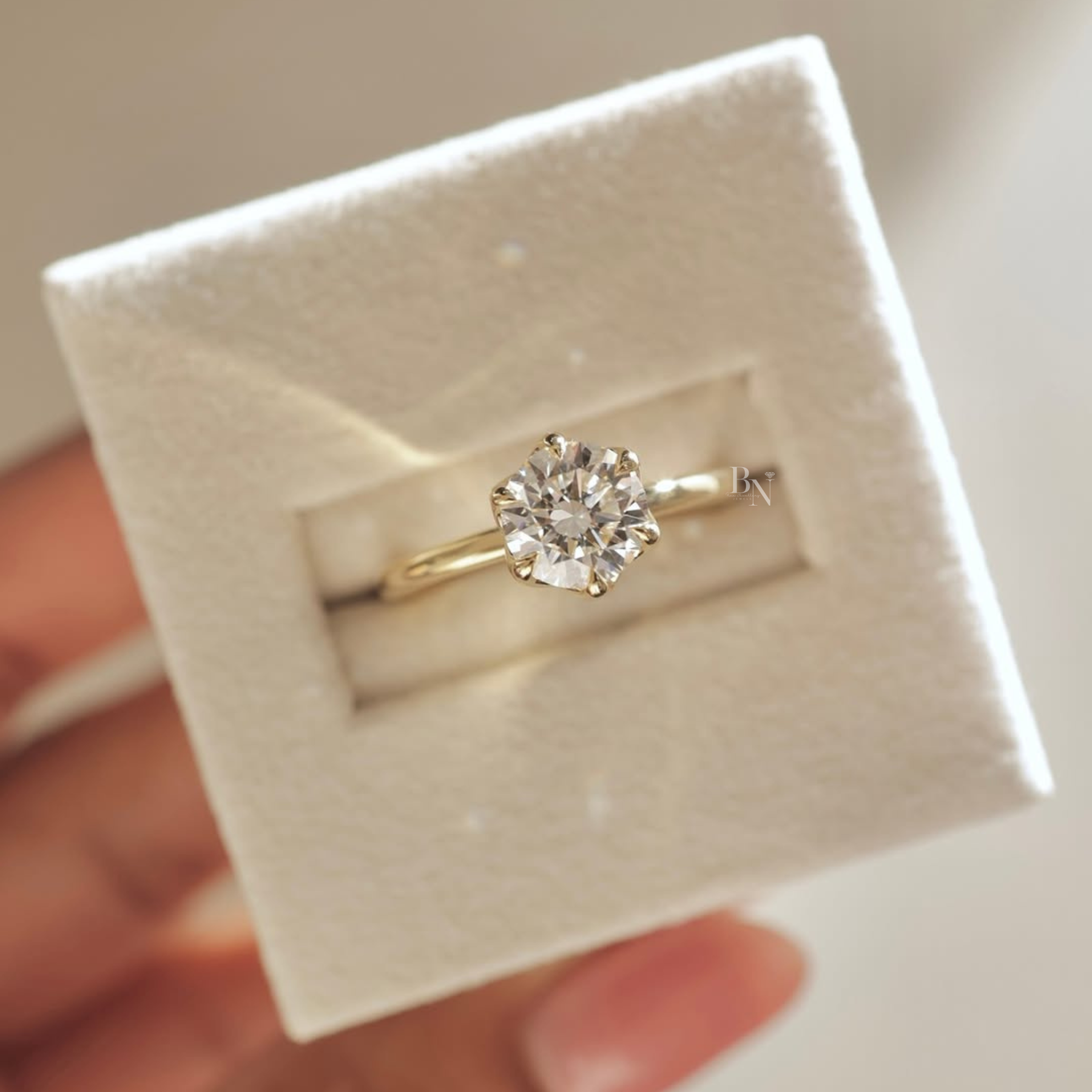 2ct Round Lab Grown Diamond Engagement Ring | Petal Hidden Halo Lotus Solitaire 14K Yellow Gold