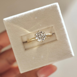 2ct Round Lab Grown Diamond Engagement Ring | Petal Hidden Halo Lotus Solitaire 14K Yellow Gold