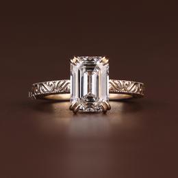 3ct Emerald Cut Lab Grown Diamond Engagement Ring | Vintage Engraved Art Deco Solitaire 14K Gold