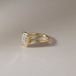 2ct Emerald Cut Lab Grown Diamond Engagement Ring | Modern Bezel Set Solitaire 14K Yellow Gold
