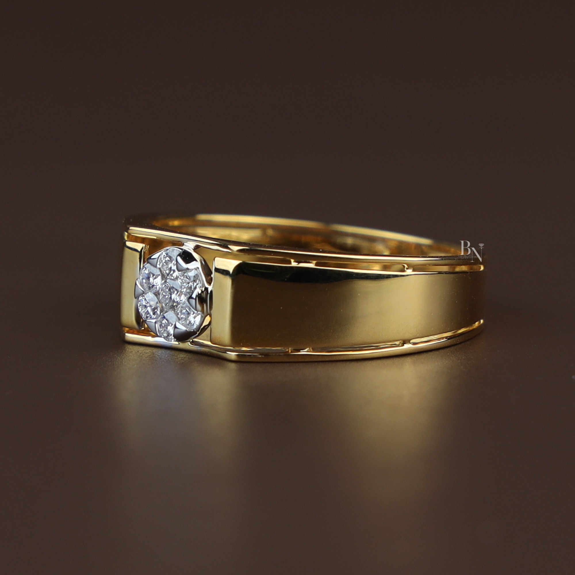 0.20ctw Cluster Lab Diamond Ring | Men's Wedding Band | 14k Yellow Gold | Modern Engagement | Statement Ring |Unisex Gold Band