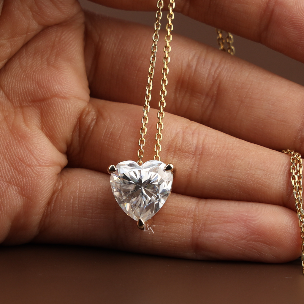 6ct Heart Cut Moissanite Pendant | 14K Yellow Gold Solitaire Necklace | Brilliant Fire Sparkle | Handmade Fine Jewelry |(ONLY PENDANT)