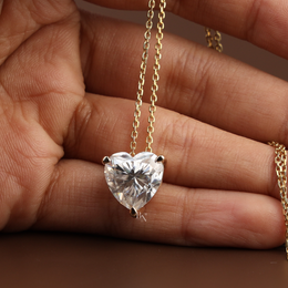 6ct Heart Cut Moissanite Pendant | Solitaire Necklace 14K Yellow Gold