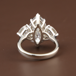 5.50ct Marquise Lab Grown Diamond Engagement Ring | Heart Side Stones Three Stone 14K White Gold