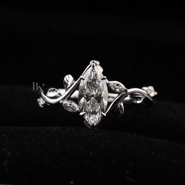 1ct Marquise Lab Grown Diamond Engagement Ring | Nature Vine Leaf Setting 14K White Gold