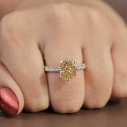3.5ct Fancy Yellow Radiant Cut Lab Grown Diamond Engagement Ring | Solitaire 14K Gold