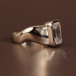 3ct Emerald Cut Lab Grown Diamond Engagement Ring | Bezel Set Signet 14K Yellow Gold
