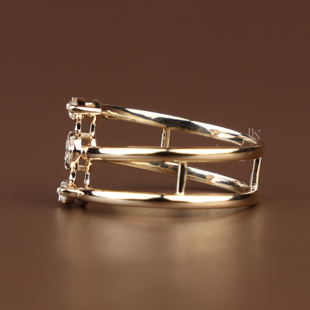 Triple Band Bypass Lab Diamond Ring | Multi Row Cage Band | Marquise and Round Cluster | Minimalist Bridal | Anniversary Gift