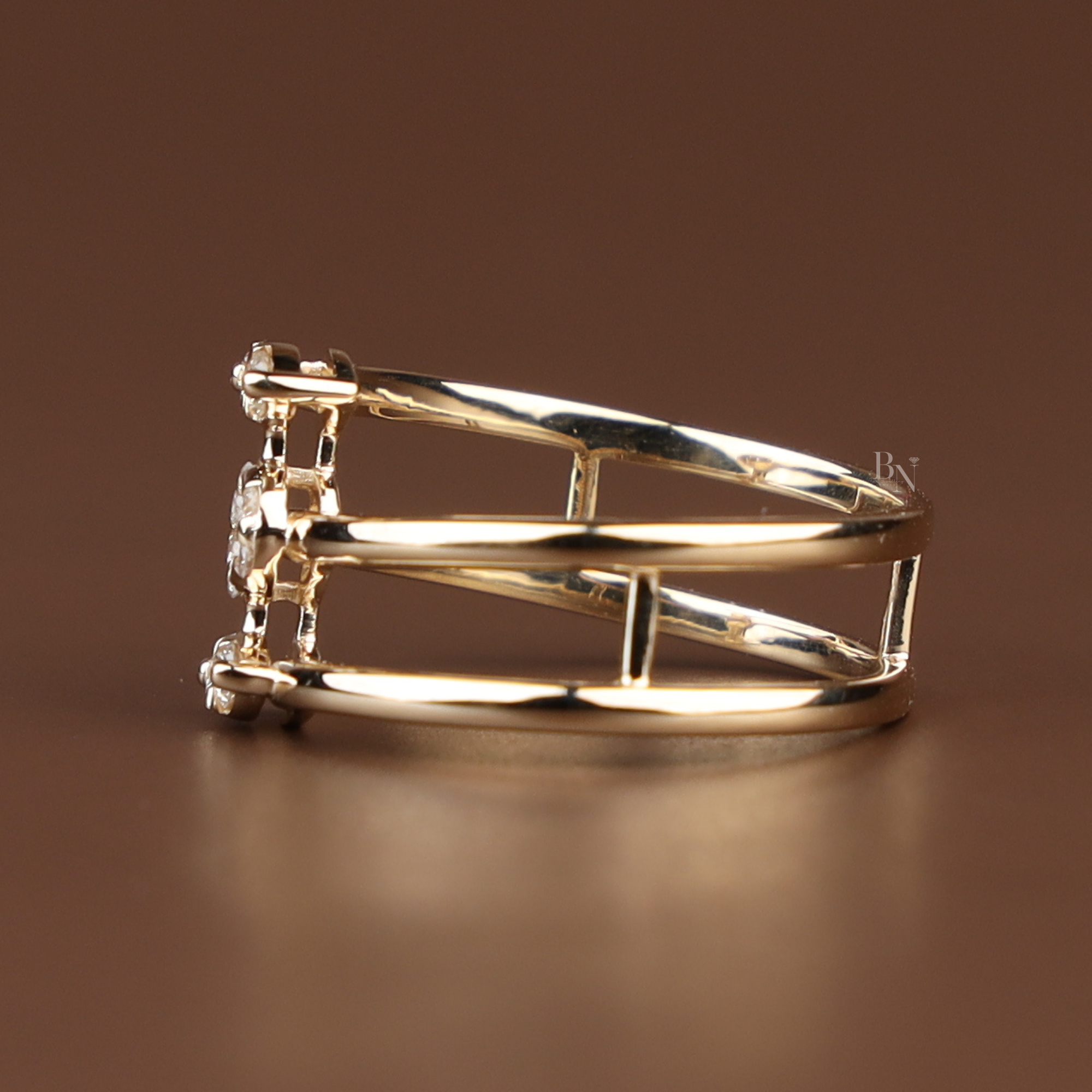 Triple Band Bypass Lab Diamond Ring | Multi Row Cage Band | Marquise and Round Cluster | Minimalist Bridal | Anniversary Gift