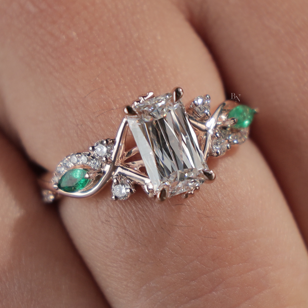 1.5ct Ashoka Cut Lab Diamond Engagement Ring | Hidden Halo Rose Gold Vine Band | Crushed Ice Radiant | IGI Certified | Unique Bridal Ring