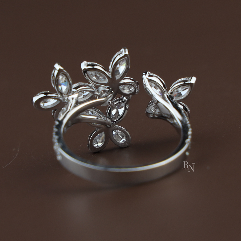 2ctw Butterfly Lab Grown Diamond Ring | Marquise Cut Cluster Bypass Band | 14K White Gold Floral Engagement Ring |
