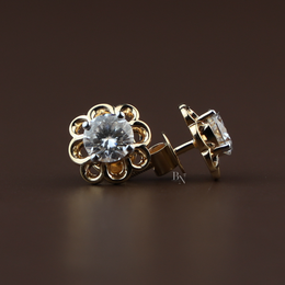 2ctw Round Lab Grown Diamond Stud Earrings | Floral Gold Flower Studs 14K Gold