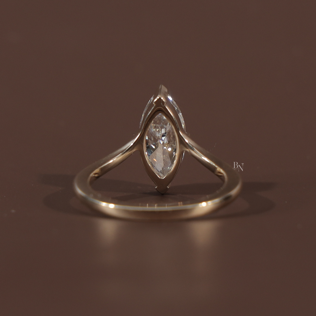 1.5 Carat Marquise Lab Grown Diamond Engagement Ring | Hidden Halo Solitaire | 14K Solid White Gold | Cathedral Pave Bridal Ring |