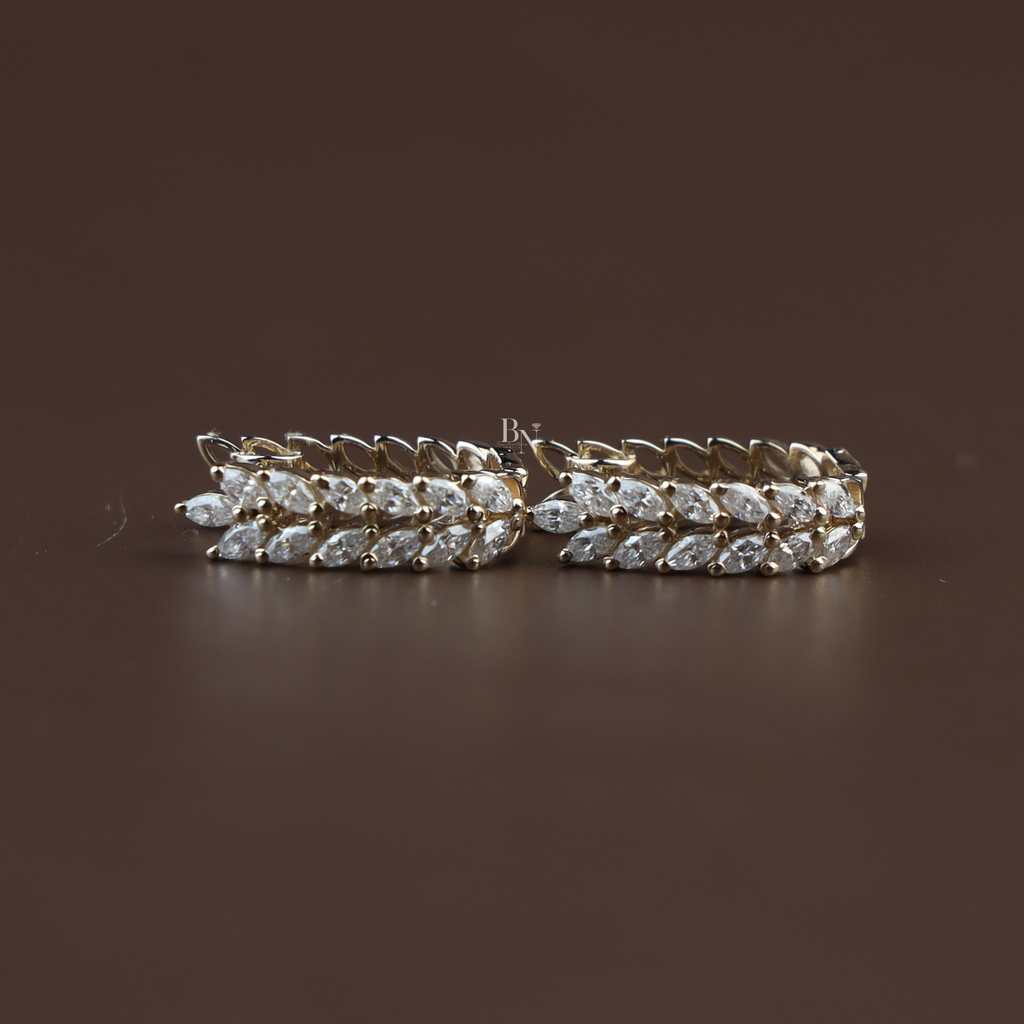 14K Yellow Gold Marquise Diamond Vine Leaf Hoop Earrings | Lab Grown Huggies