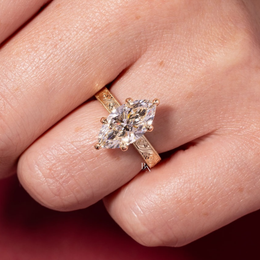 3ct Marquise Lab Grown Diamond Engagement Ring | Vintage Hand Engraved Art Deco Band 14K Yellow Gold