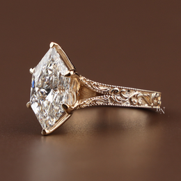 3ct Dutch Marquise Lab Grown Diamond Engagement Ring | Vintage Engraved Band 14K Yellow Gold