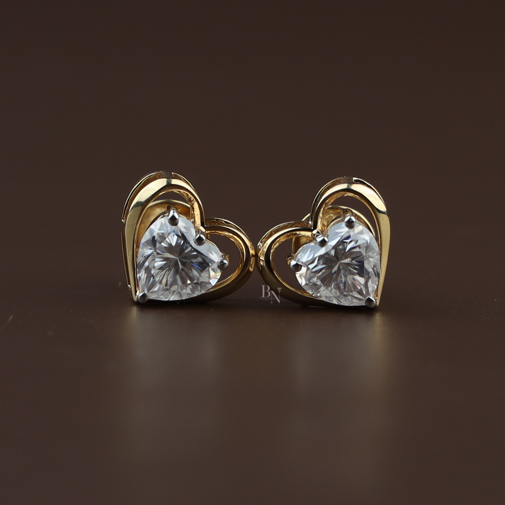 2ctw Heart Cut Lab Diamond Stud Earrings | Romantic Gold Heart Frame Studs | Ethical Fine Jewelry | Luxury Anniversary Gift |
