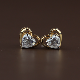 2ctw Heart Cut Lab Grown Diamond Stud Earrings | Romantic Gold Heart Frame Studs 14K Gold