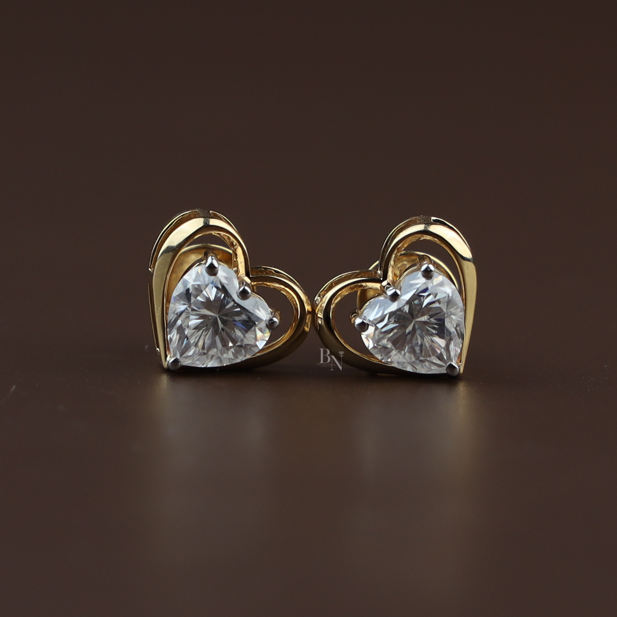 2ctw Heart Cut Lab Diamond Stud Earrings | Romantic Gold Heart Frame Studs | Ethical Fine Jewelry | Luxury Anniversary Gift |