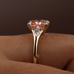 3ct Fancy Pink Cushion Lab Grown Diamond Engagement Ring | Three Stone Pear Side Stones 14K Gold