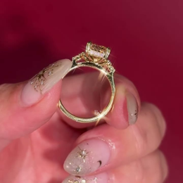 3ct Fancy Yellow Radiant Cut Lab Grown Diamond Engagement Ring | Hidden Halo Three Stone 14K Gold