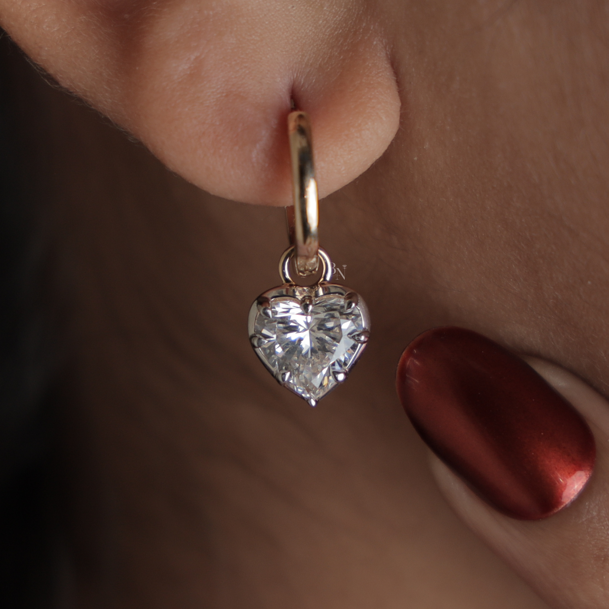 3ct Heart Cut Lab Grown Diamond Earrings | 18K Yellow Gold Hidden Halo Hoops | IGI Certified Lab Diamond Studs | Pave Bridal Jewelry Gift