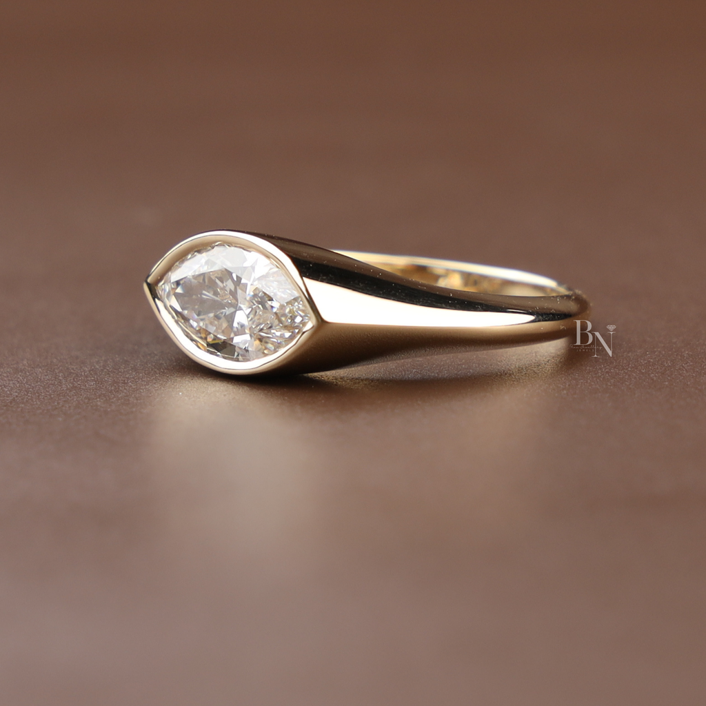 1.25ct Marquise Lab Diamond Engagement Ring | East West Bezel Set Solitaire | 14k Gold Minimalist Ring | Modern Unique Proposal Jewelry