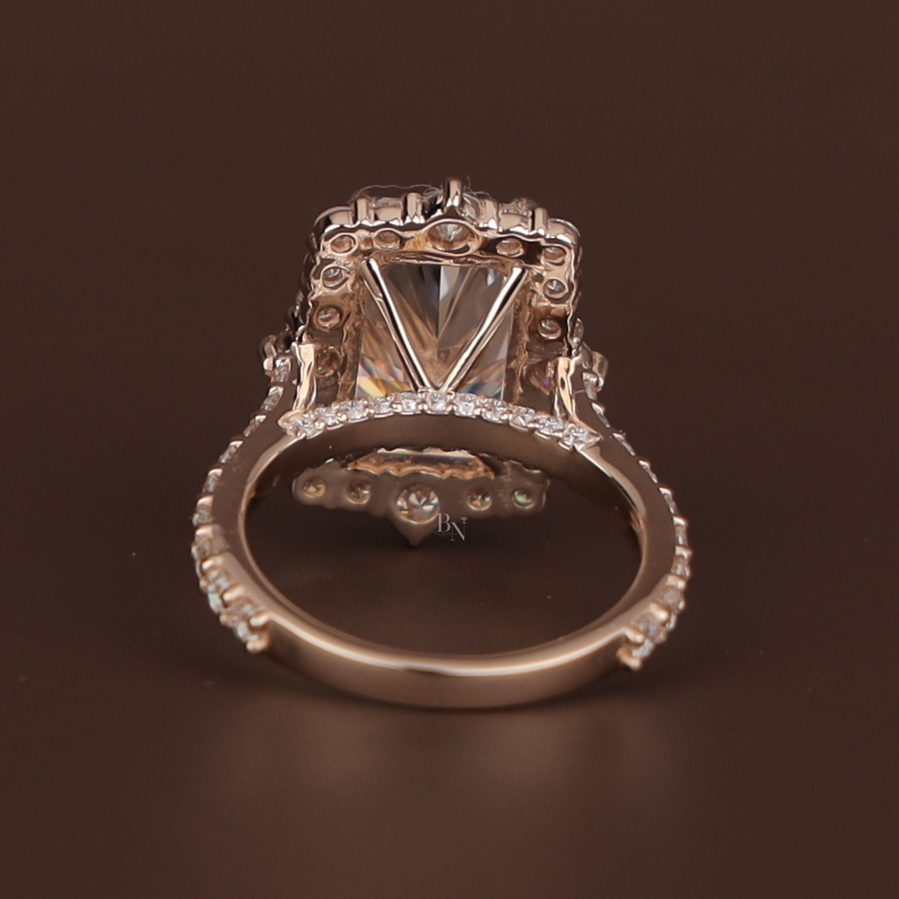 3.5ct Radiant Cut Lab Grown Diamond Engagement Ring | Hidden Halo Rose Gold Bridal Ring 14K