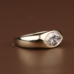 1.5ct Marquise Lab Grown Diamond Engagement Ring | East West Bezel Set Solitaire 14K Yellow Gold