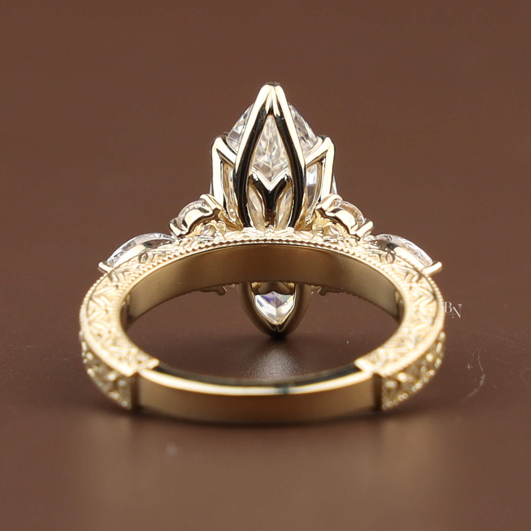 3ct Marquise Lab Grown Diamond Engagement Ring | Vintage Filigree Lotus Antique Bridal 14K Gold