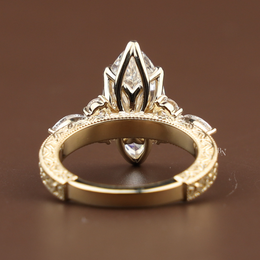 3ct Marquise Lab Grown Diamond Engagement Ring | Vintage Filigree Lotus Antique Bridal 14K Gold