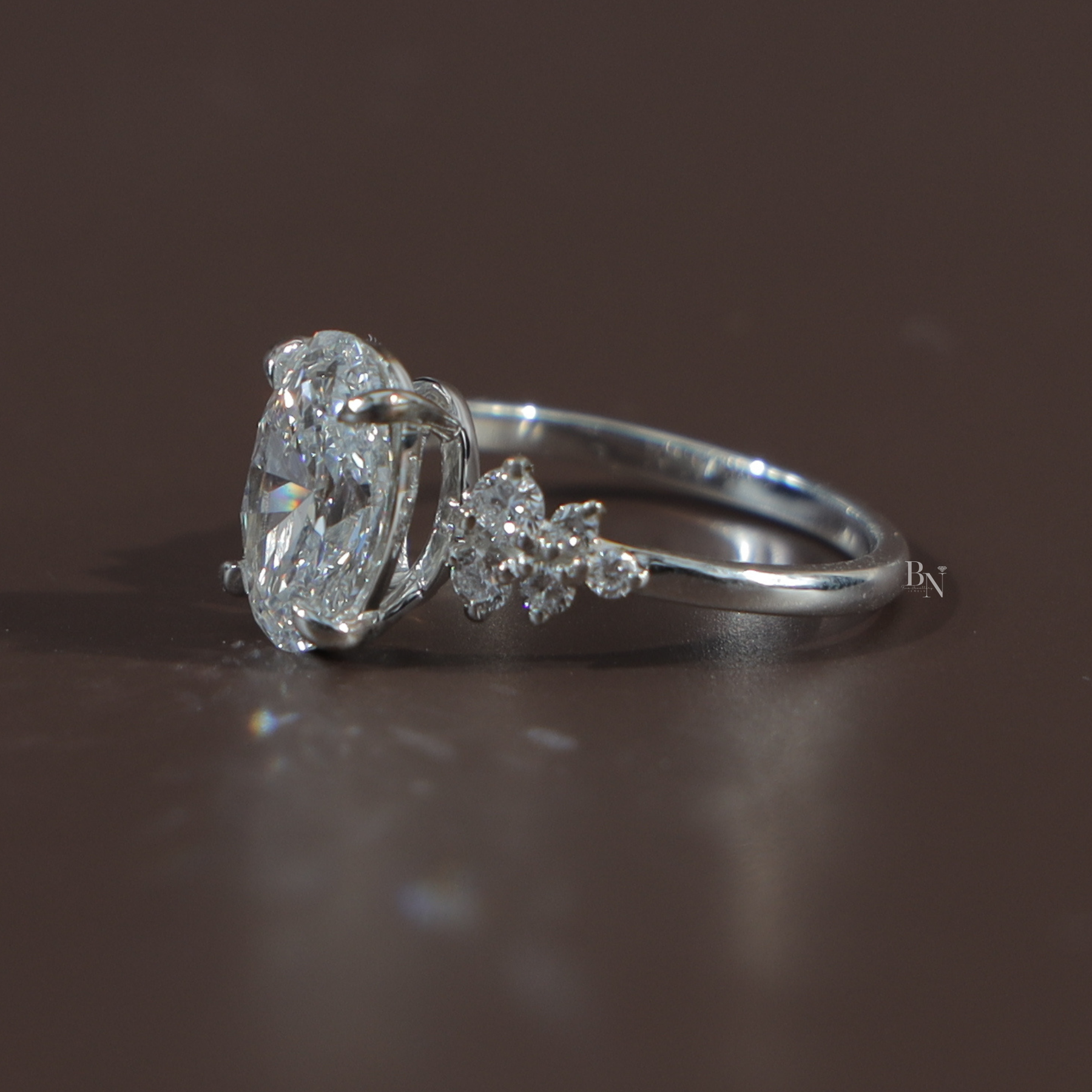 2ct Oval Lab Grown Diamond Engagement Ring | Cluster Setting 14K White Gold