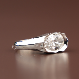 3ct Oval Lab Grown Diamond Engagement Ring | Molten Bezel Heavy Signet Asymmetric 14K Platinum