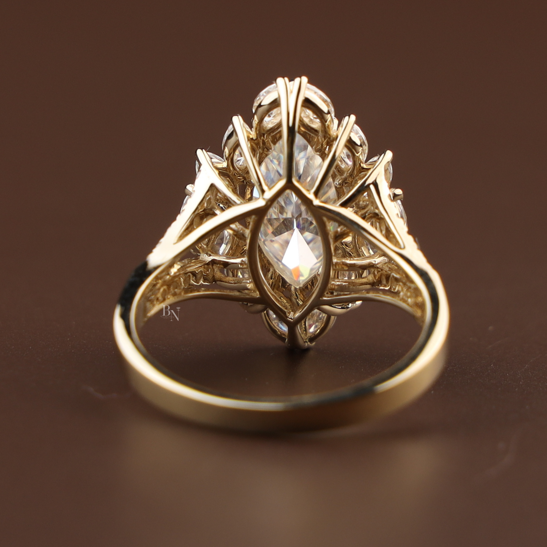 3ct Marquise Lab Grown Diamond Engagement Ring | Marquise Cluster Halo Split Shank 14K Gold