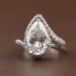 5.50ct Pear Moissanite Engagement Ring | Triple Pavé Bypass Band 14K White Gold