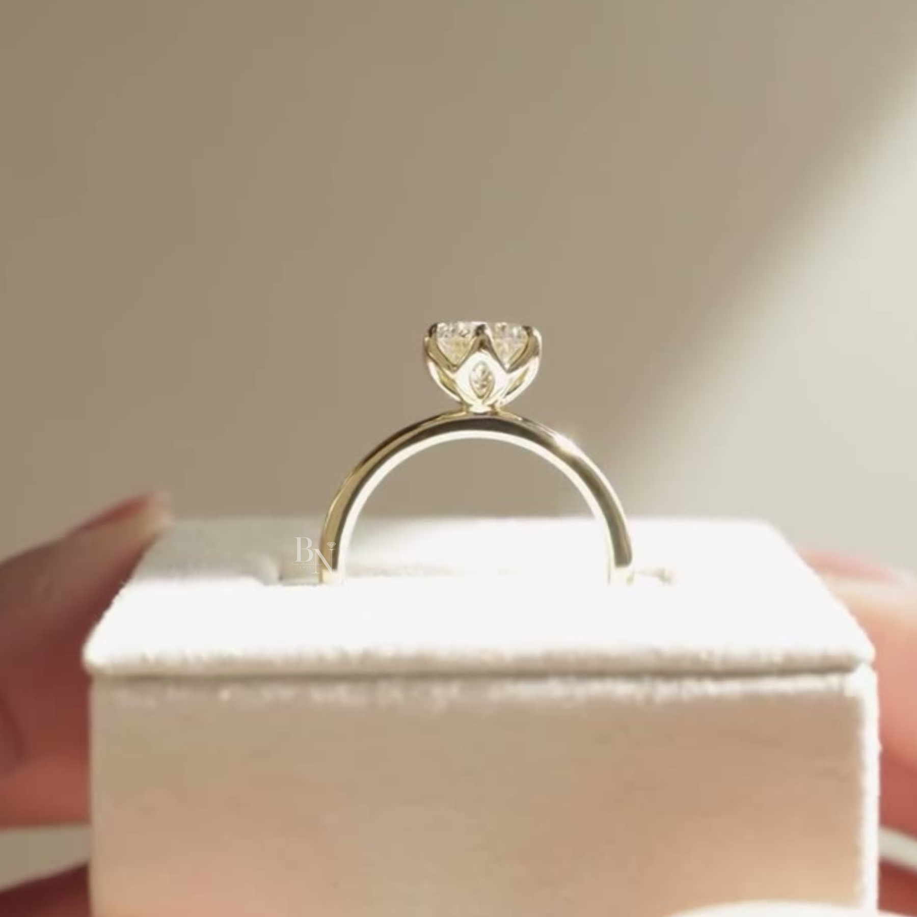 2ct Round Lab Grown Diamond Engagement Ring | Petal Hidden Halo Lotus Solitaire 14K Yellow Gold