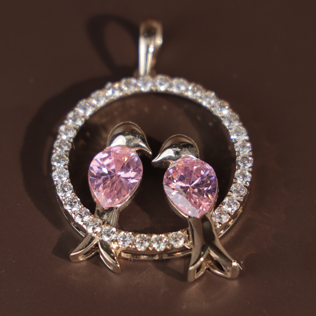 Pink Diamond Bird Pendant | Pear Cut Pink Lab Grown Diamond Love Birds Pendant | 14K White Gold Circle Jewelry | Romantic Anniversary Gift(Only Pendant)