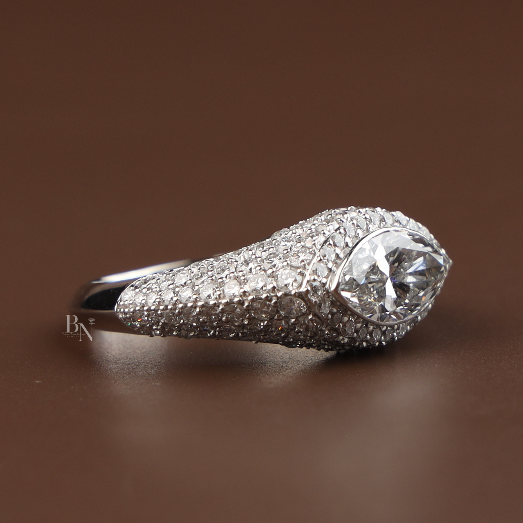 2ct Marquise Lab Grown Diamond Engagement Ring | Hidden Halo Pavé Band 14K White Gold