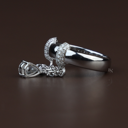 Pear Cut Lab Grown Diamond Dangle Chain Ring | Lariat Band 14K White Gold
