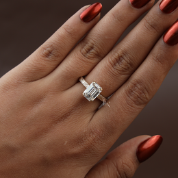 3ct Emerald Cut Lab Grown Diamond Engagement Ring | Vintage Engraved Art Deco Solitaire 14K Gold
