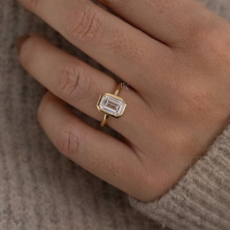 2ct Emerald Cut Lab Grown Diamond Engagement Ring | Modern Bezel Set Solitaire 14K Yellow Gold