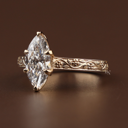 2ct Marquise Lab Grown Diamond Engagement Ring | Vintage Engraved Art Deco Solitaire 14K Gold