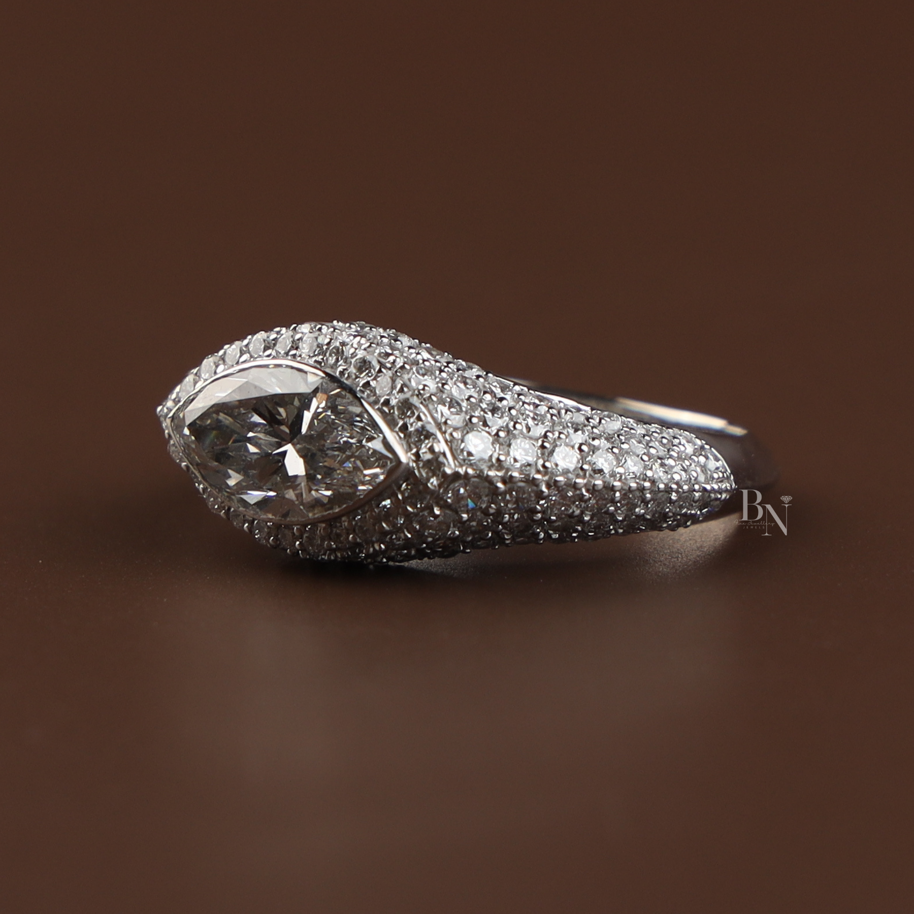 2ct Marquise Lab Grown Diamond Engagement Ring | Hidden Halo Pavé Band 14K White Gold