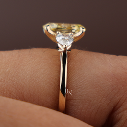 2ct Fancy Yellow Oval Lab Grown Diamond Engagement Ring | Three Stone Pear Cut 14K Yellow Gold