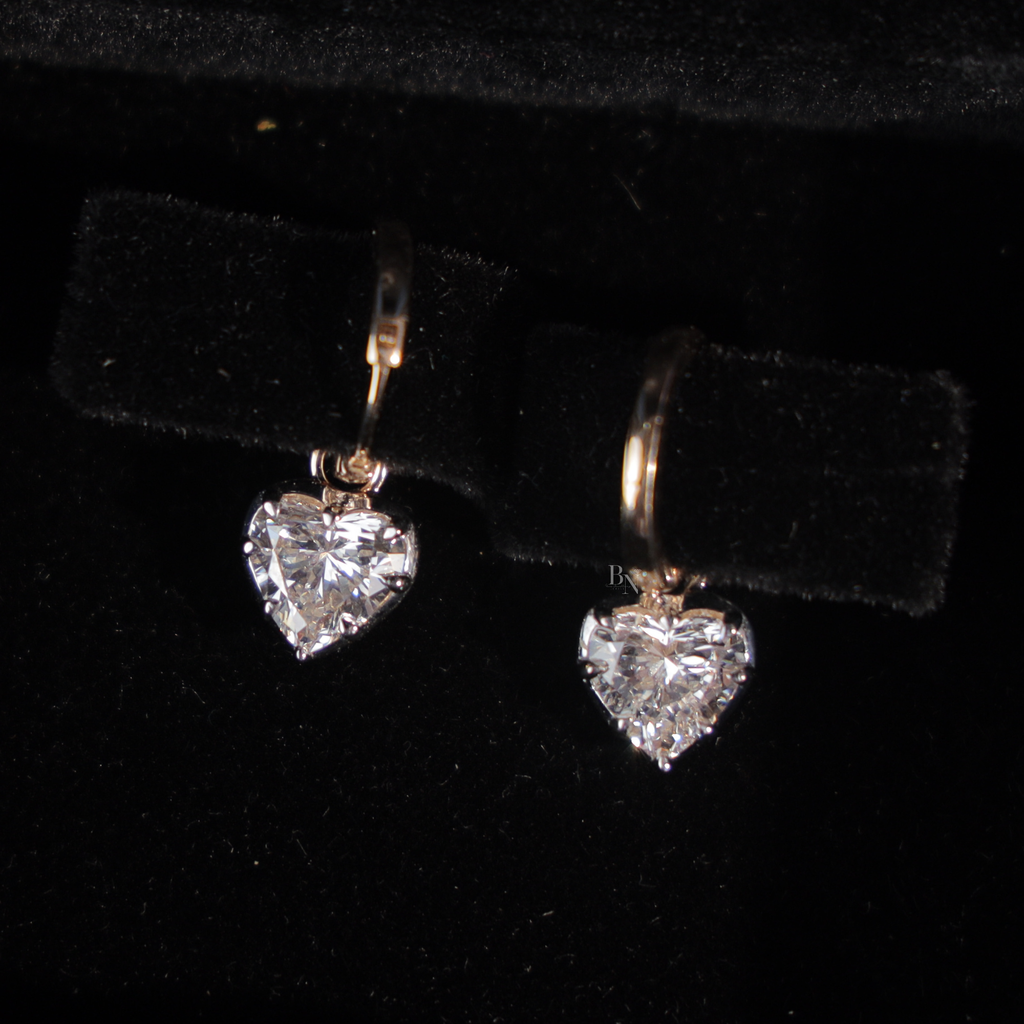3ct Heart Cut Lab Grown Diamond Earrings | 18K Yellow Gold Hidden Halo Hoops | IGI Certified Lab Diamond Studs | Pave Bridal Jewelry Gift