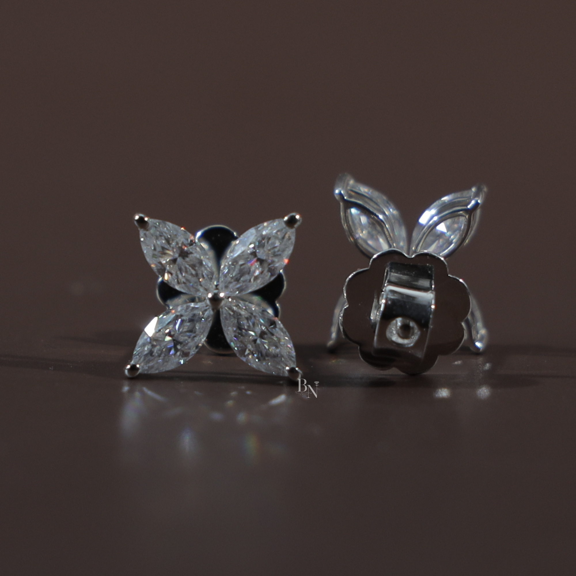 1.60 Carat Marquise Lab Grown Diamond Stud Earrings | 14K White Gold Floral Cluster Studs | IGI Certified Diamond | Secure Screw Back