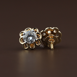 2ctw Round Lab Grown Diamond Stud Earrings | Floral Gold Flower Studs 14K Gold
