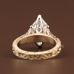 3ct Dutch Marquise Lab Grown Diamond Engagement Ring | Vintage Engraved Band 14K Yellow Gold