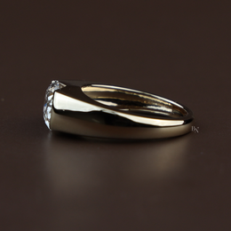 2.5ct East West Oval Lab Grown Diamond Engagement Ring | Half Bezel Signet 14K Yellow Gold